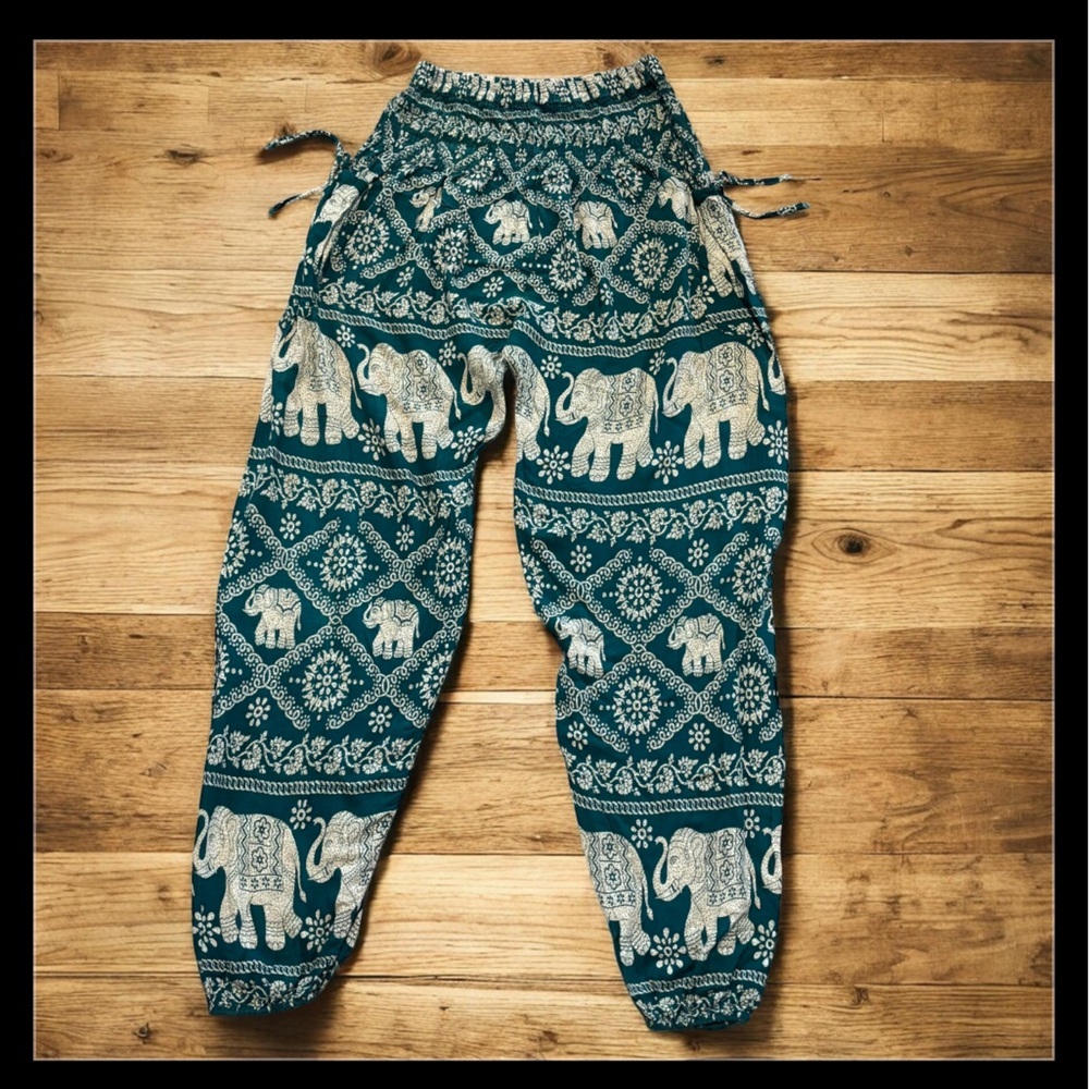 Elephant Print Women’s Harem Pants Lounge Boho Chic Global Traveler Indie Sz Med - Picture 8 of 8